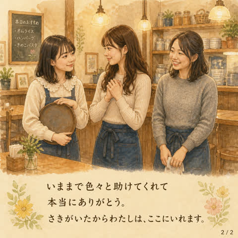 書いた本文がそのままイラストに描き込まれたページ