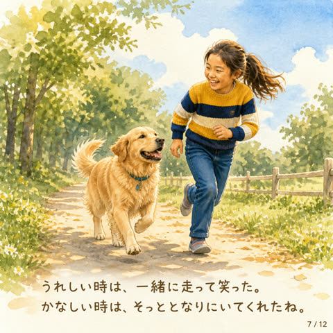 一緒に走るシーンのイラスト