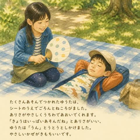 サンプルページ：きょうだいで休憩する場面