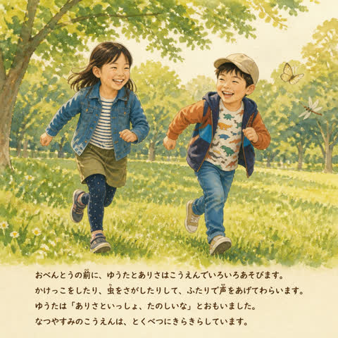 サンプルページ：公園で追いかけっこをする場面